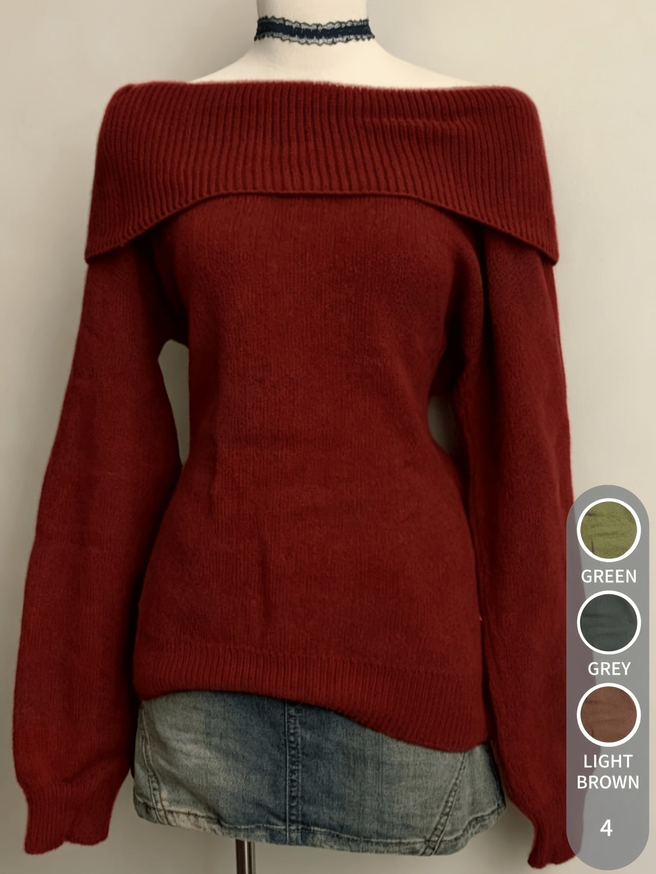 Women's off-the-shoulder knit sweater with a scoop neckline – Multiple colors