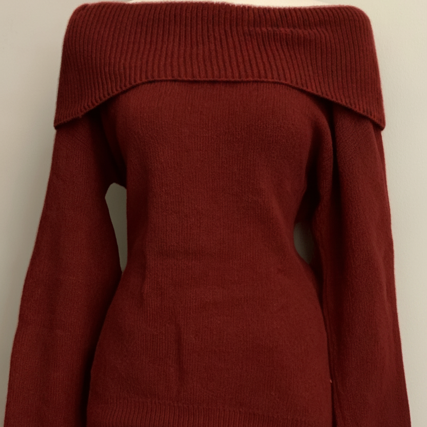 Women's off-the-shoulder knit sweater with a scoop neckline – Multiple colors