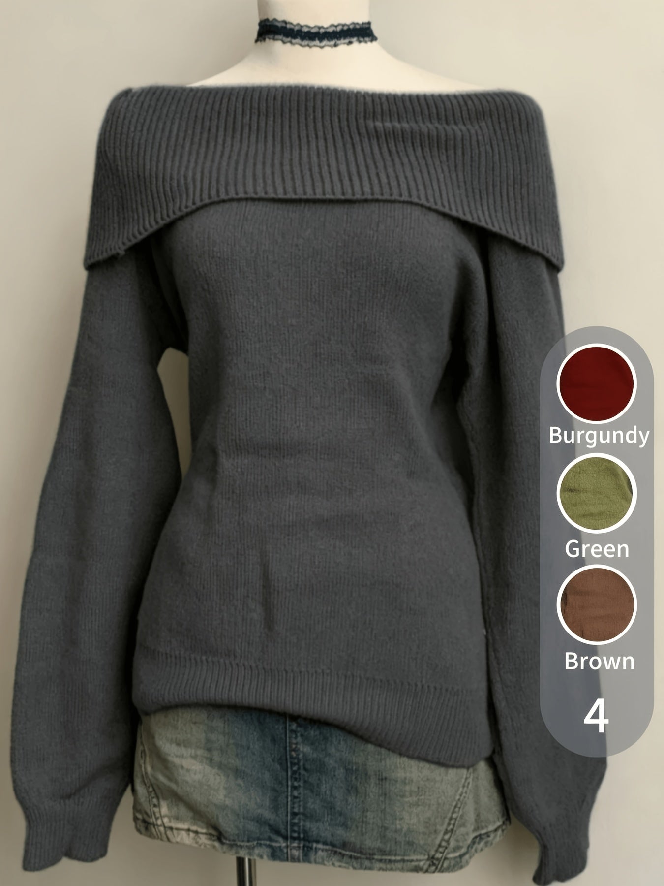 Women's off-the-shoulder knit sweater with a scoop neckline – Multiple colors