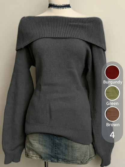 Women's off-the-shoulder knit sweater with a scoop neckline – Multiple colors