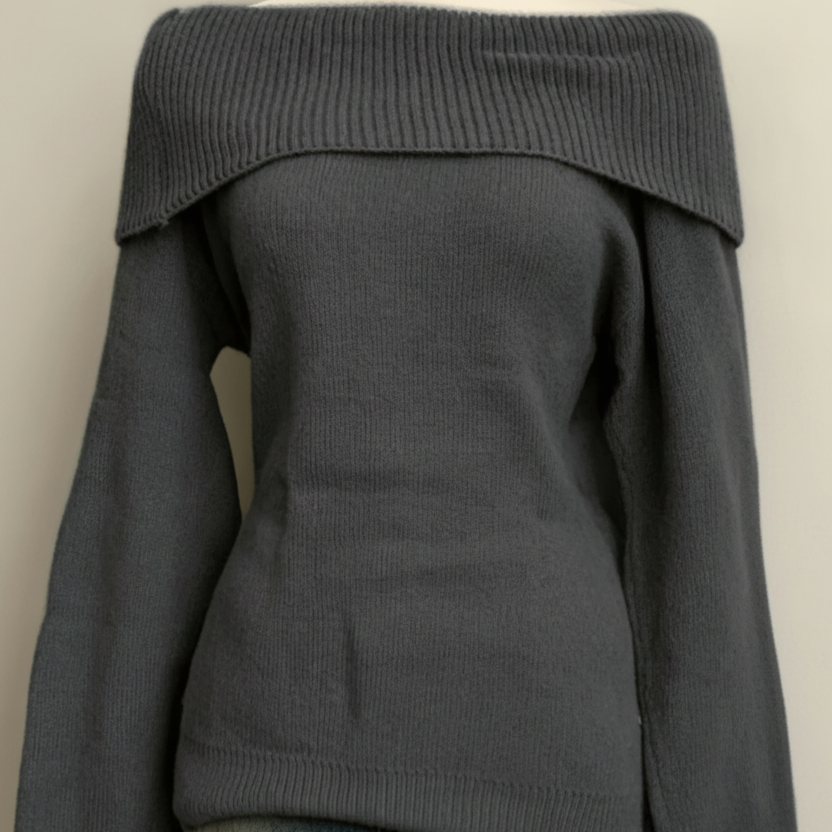 Women's off-the-shoulder knit sweater with a scoop neckline – Multiple colors