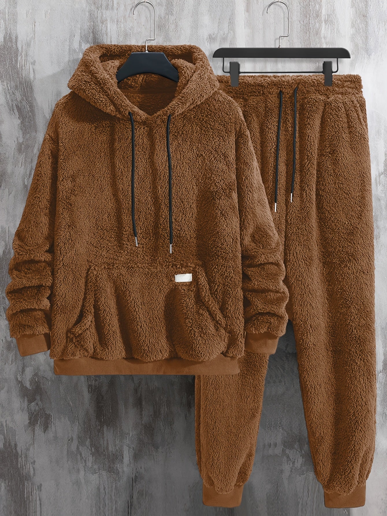 Unisex teddy fleece tracksuit with hooded sweatshirt and joggers