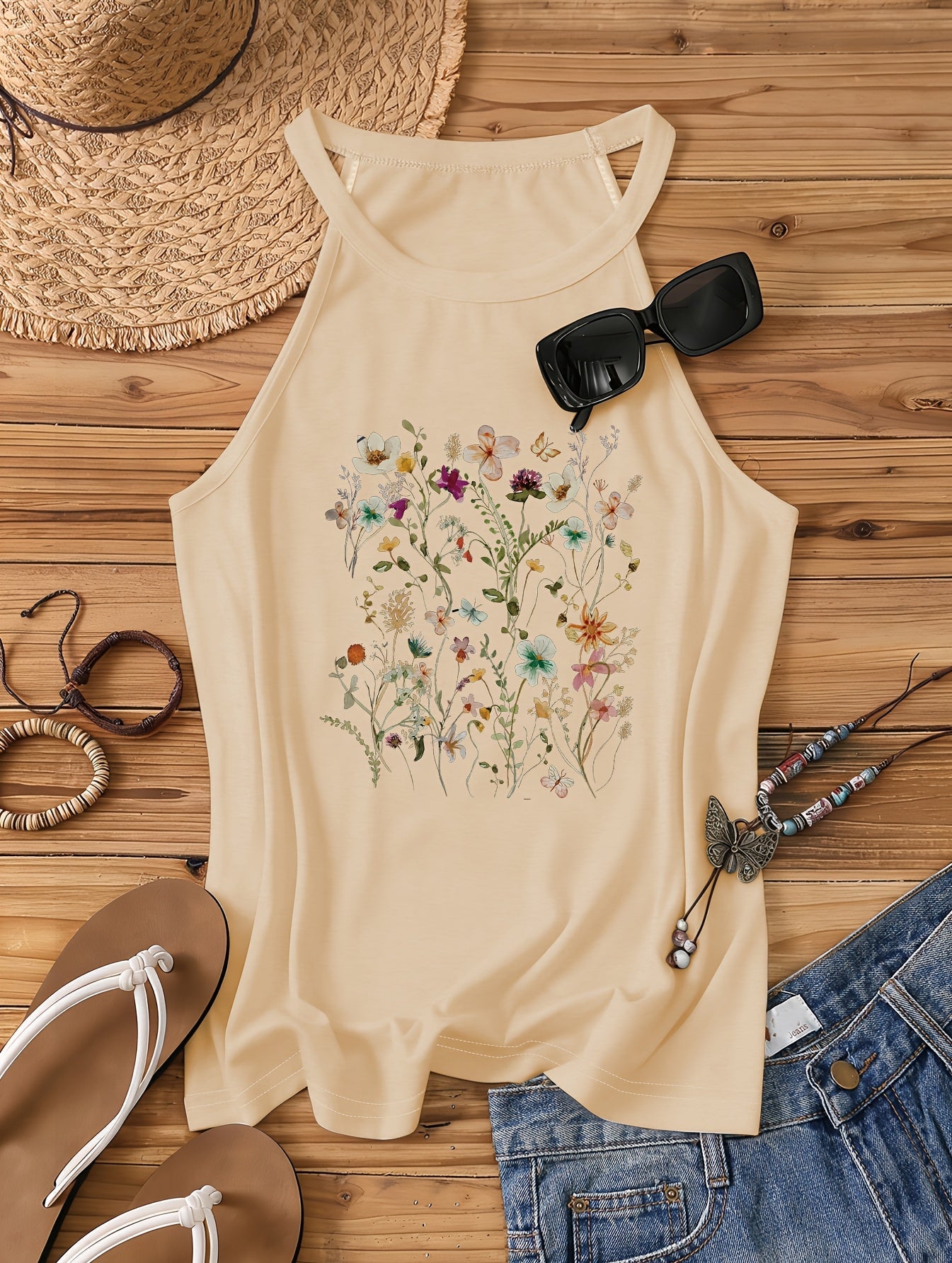 Damen Sommer Tanktop mit Blumenmuster – Freizeit Stil für Frühling und Sommer