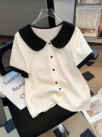 Women's blouse with vintage collar and button placket – elegant casual style for office & everyday wear