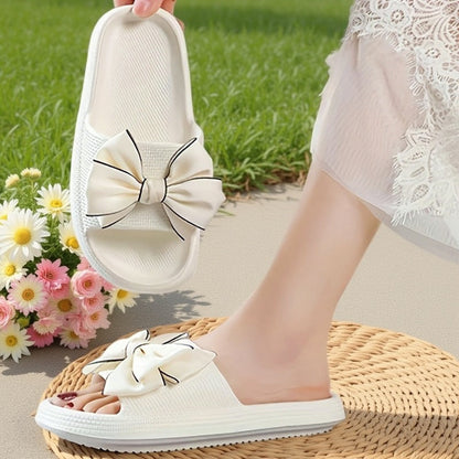 Women's slide sandals with large bow – stylish casual shoes for garden, pool, and everyday wear