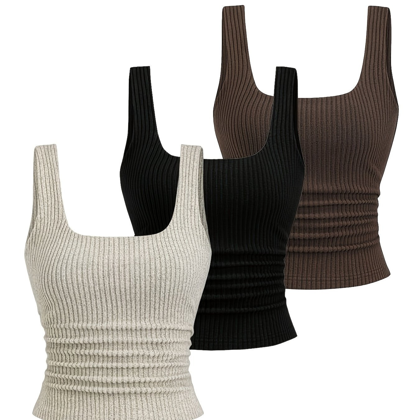 Women's ribbed knit tank top with wide straps and square neck – fashionable basic look for everyday and leisure