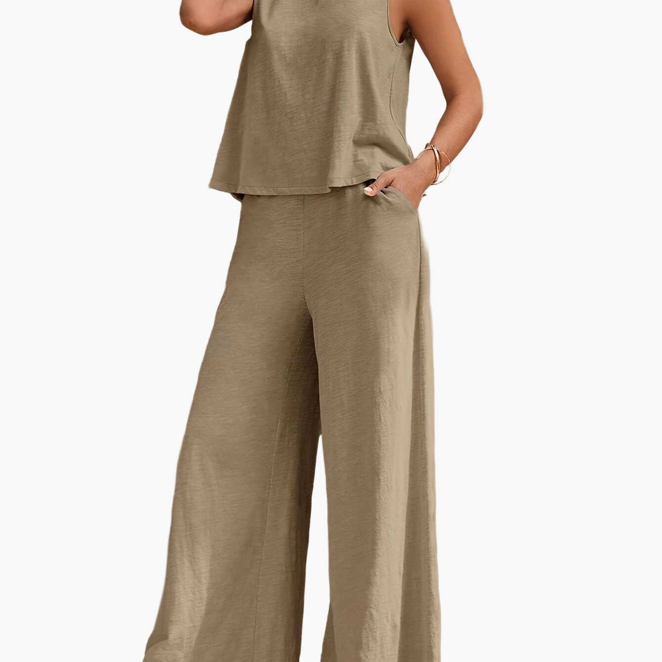 Women's Elegant Casual Two-Piece Set – Sleeveless Top and Wide Pants for Everyday and Vacation