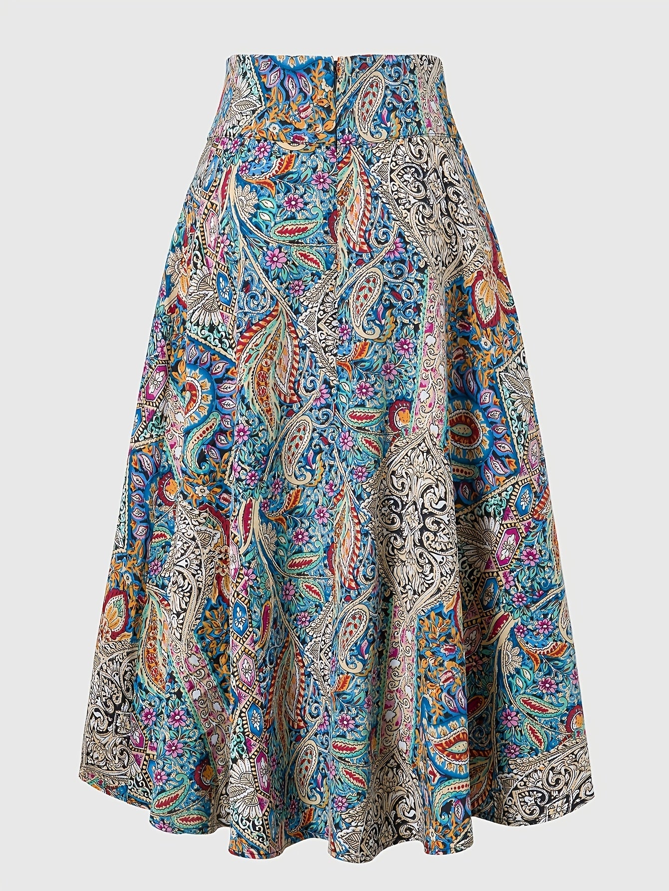 Women's Elegant Boho Midi Skirt with Paisley Pattern and Bow Detail – Perfect for Spring & Summer