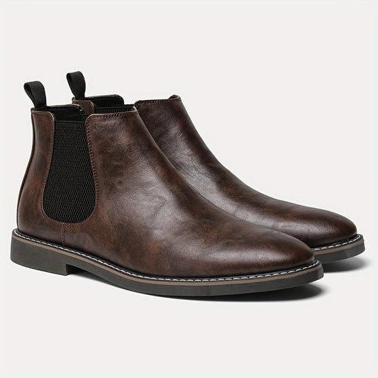 Men's brown Chelsea boots, slip-on with elastic panels