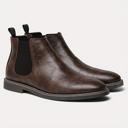 Men's brown Chelsea boots, slip-on with elastic panels
