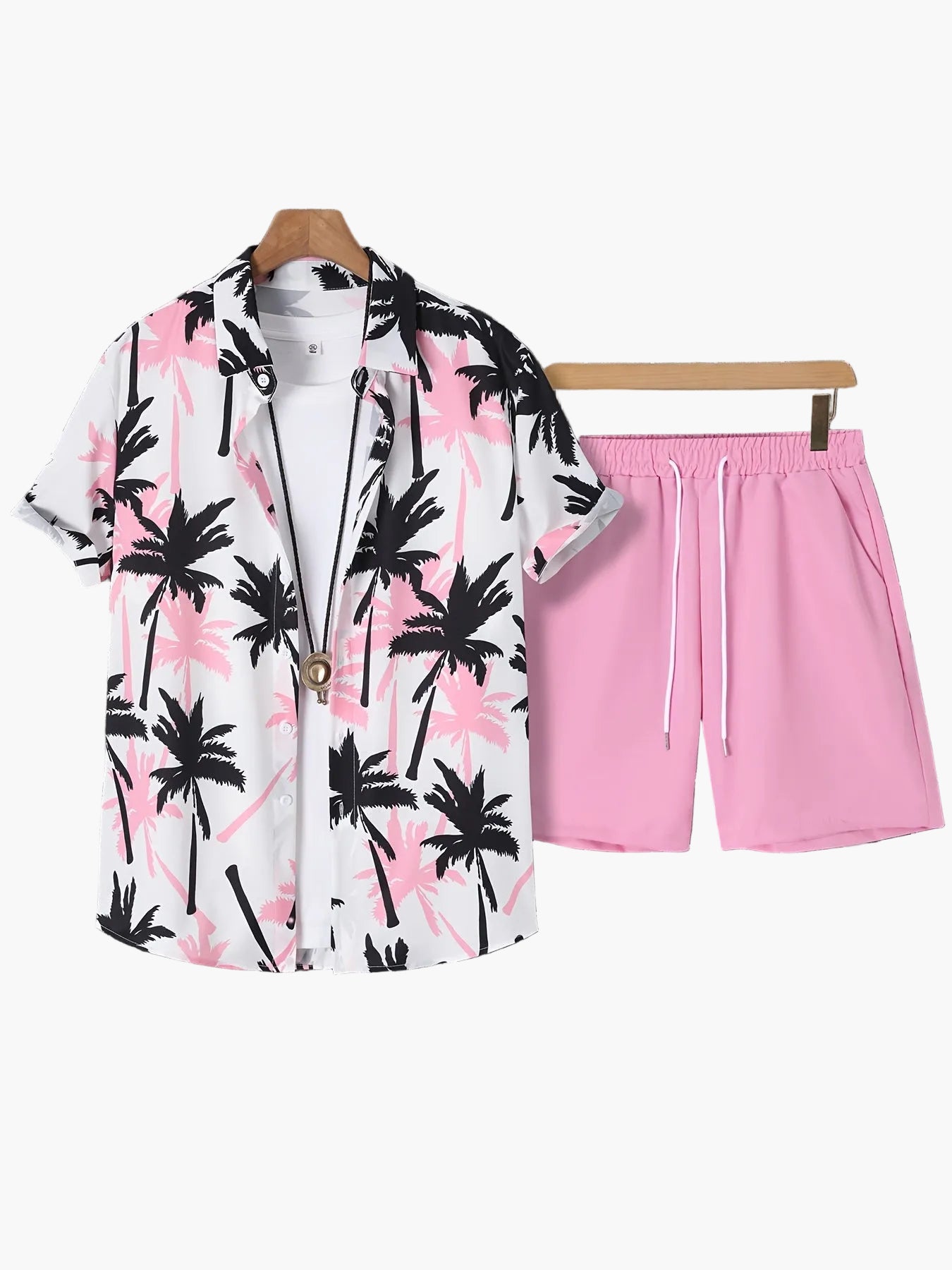 Herren Sommer Strand Set – Palmen Print Kurzarmhemd und Shorts, Freizeit Outfit
