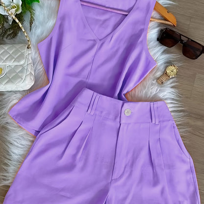 Women's Two-Piece Set – Elegant Top and Shorts for Spring & Summer, Leisure & Everyday Wear