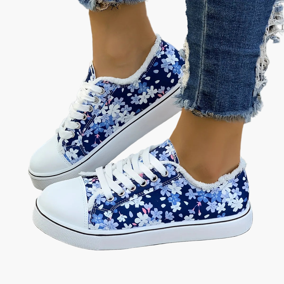 Damen Sneaker Freizeitmode mit Blumenmuster – Bequeme Alltagsschuhe für stilbewusste Frauen
