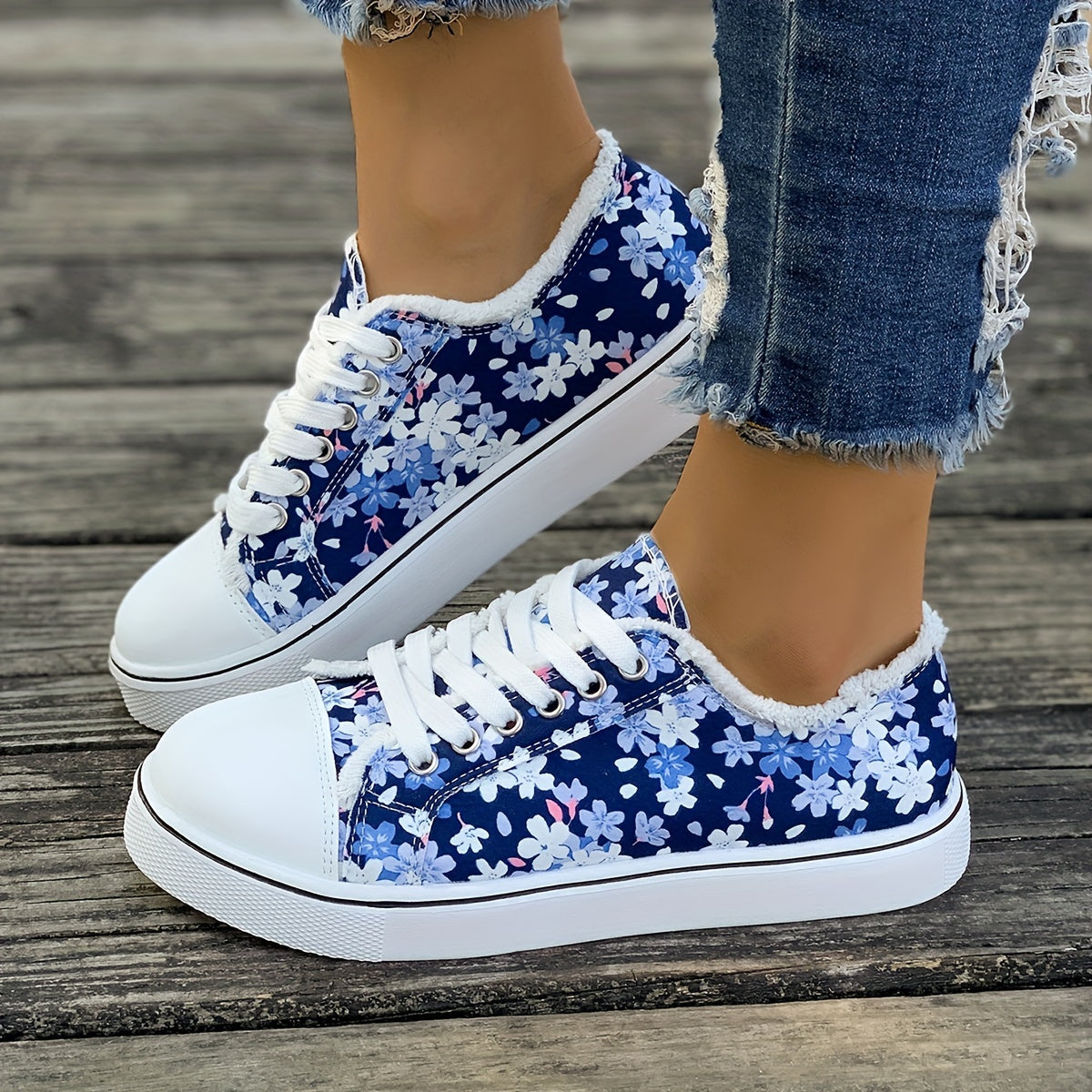 Damen Sneaker Freizeitmode mit Blumenmuster – Bequeme Alltagsschuhe für stilbewusste Frauen