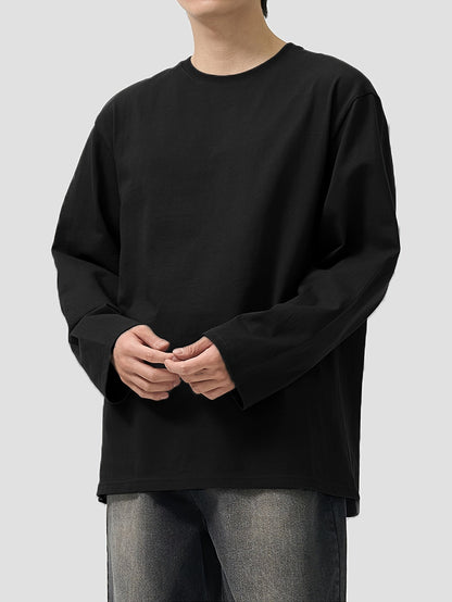 Unisex long-sleeve crew-neck basic shirt, black