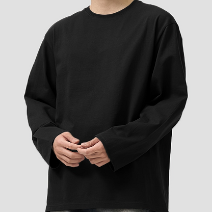 Unisex long-sleeve crew-neck basic shirt, black