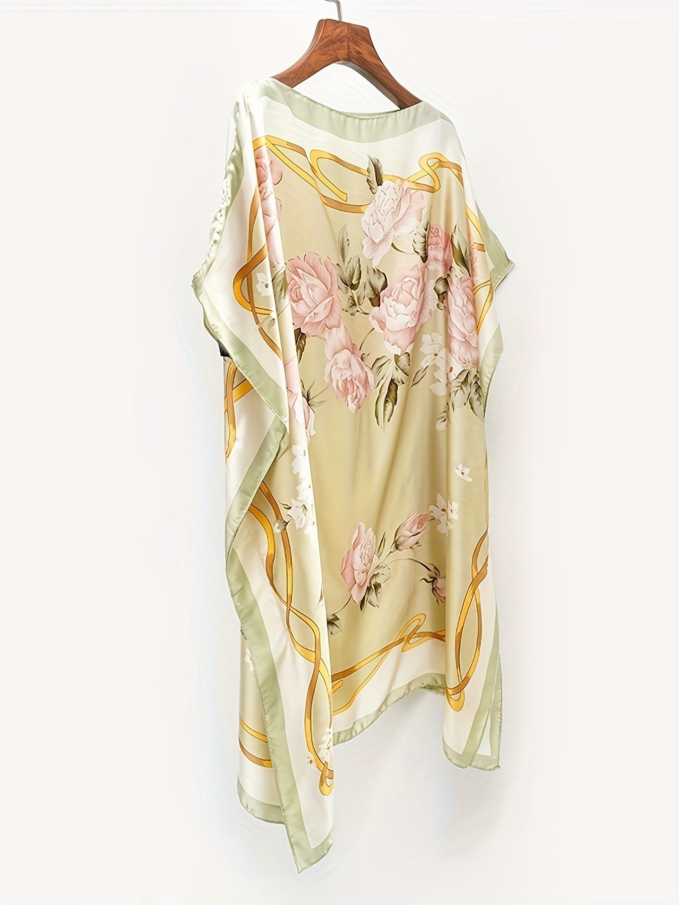 Women's Boho Beach Poncho – Asymmetrical, Floral Pattern, Perfect for Vacation & Summer