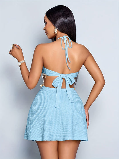 Damen Skaterkleid mit Cut-Outs und Halterneck – Sommer Boho Stil für Urlaub & Freizeit