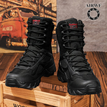 Tactical men's boots, high ankle coverage, khaki and black