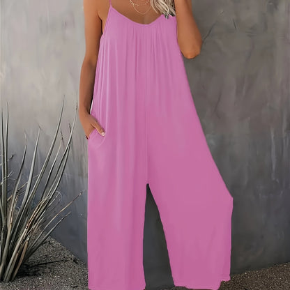 Women's jumpsuit with spaghetti straps and wide legs – Casual one-piece for spring and summer