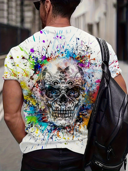 Herren Oversize T-Shirt mit Totenkopf-Splash-Print – Urban Streetwear Stil