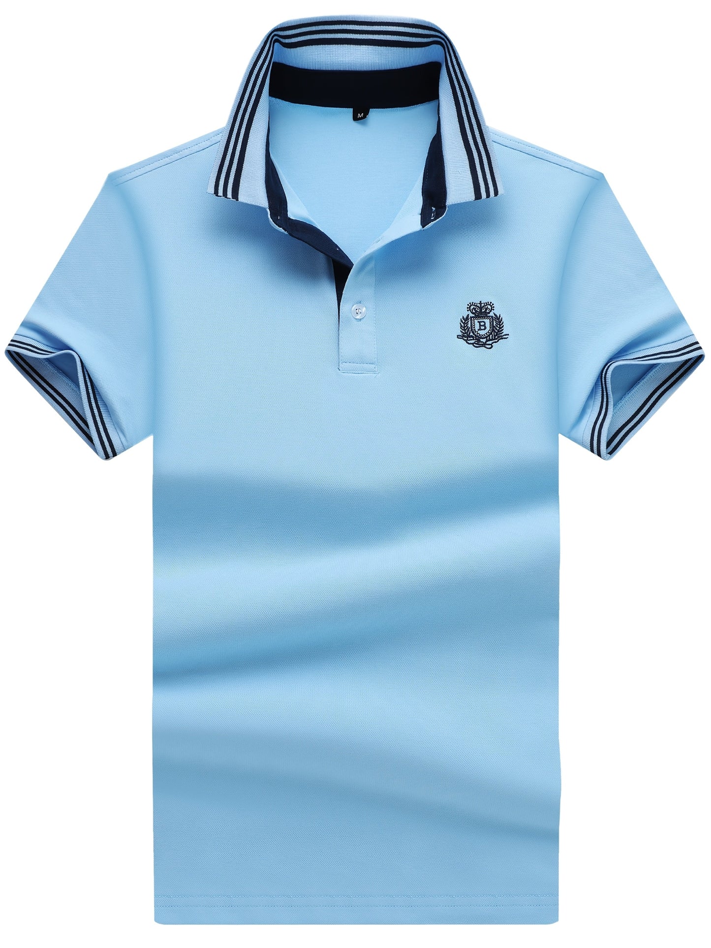 Men's Polo Shirt with Striped Collar and Embroidery – Sporty-Elegant Casual Style