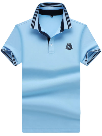 Men's Polo Shirt with Striped Collar and Embroidery – Sporty-Elegant Casual Style
