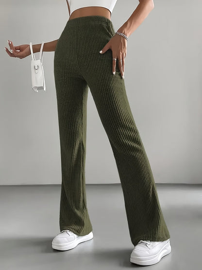 Women's Black Ribbed Wide-Leg Pants