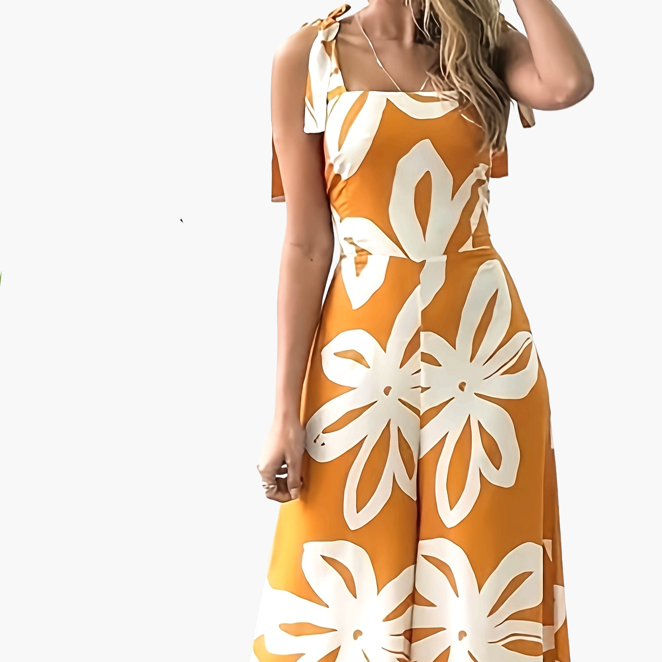 Women's Summer Maxi Dress Elegant with Floral Pattern and Bow Straps – Perfect for Vacation & Leisure