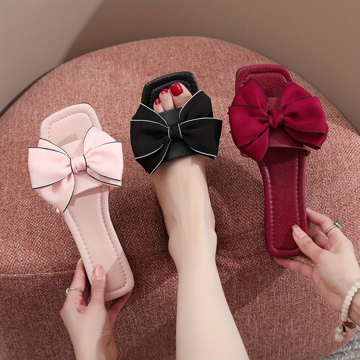 Damen Sandalen mit großer Schleife – Modische Slides für Freizeit und Sommer