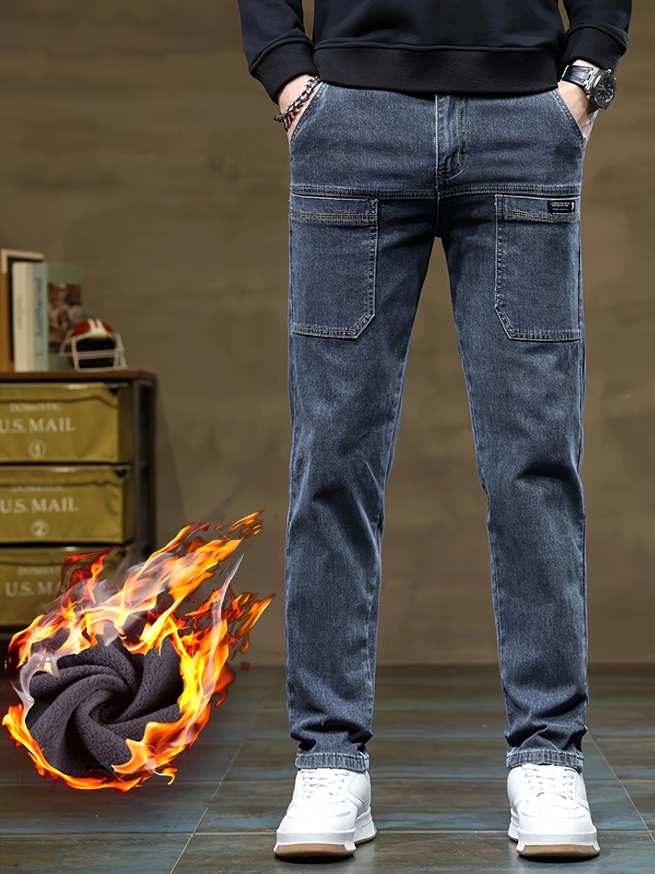 Herren Thermojeans mit Fleecelining und aufgesetzten Taschen