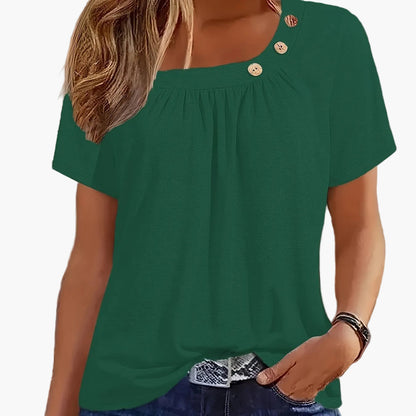 Damen Sommer-Shirt mit asymmetrischem Ausschnitt und Knopfdetails – Freizeit & Alltagsstil