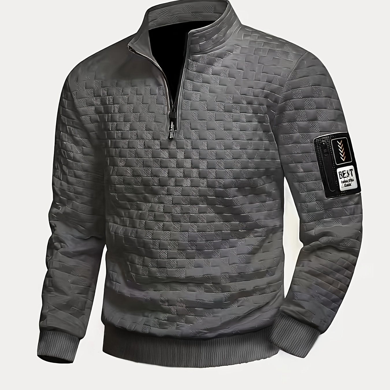 Stehkragen Pullover Herren mit Reißverschluss, gesteppt, einfarbig