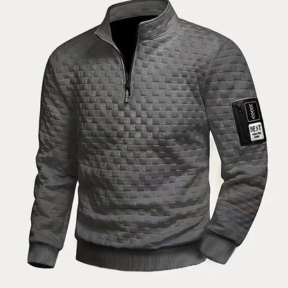 Stehkragen Pullover Herren mit Reißverschluss, gesteppt, einfarbig