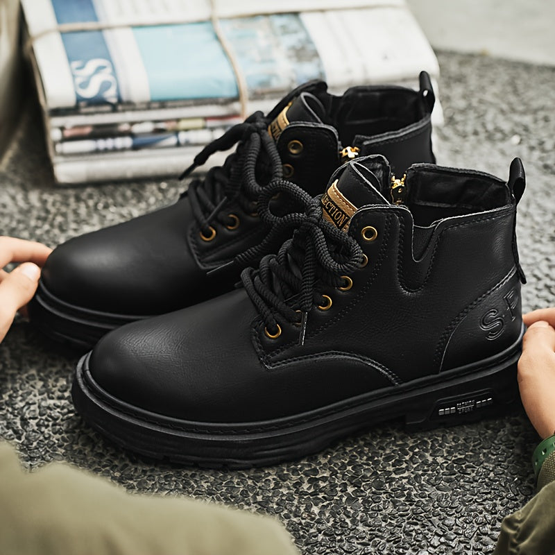 Men's lace-up ankle boots with a zipper and lug sole