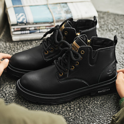 Men's lace-up ankle boots with a zipper and lug sole