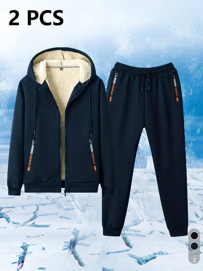 Unisex tracksuit set with lined hooded jacket and jogging pants