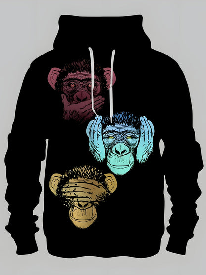 Unisex Hoodie Schwarz mit „Drei Affen“ Motiv – Nicht sehen, nicht hören, nicht sprechen