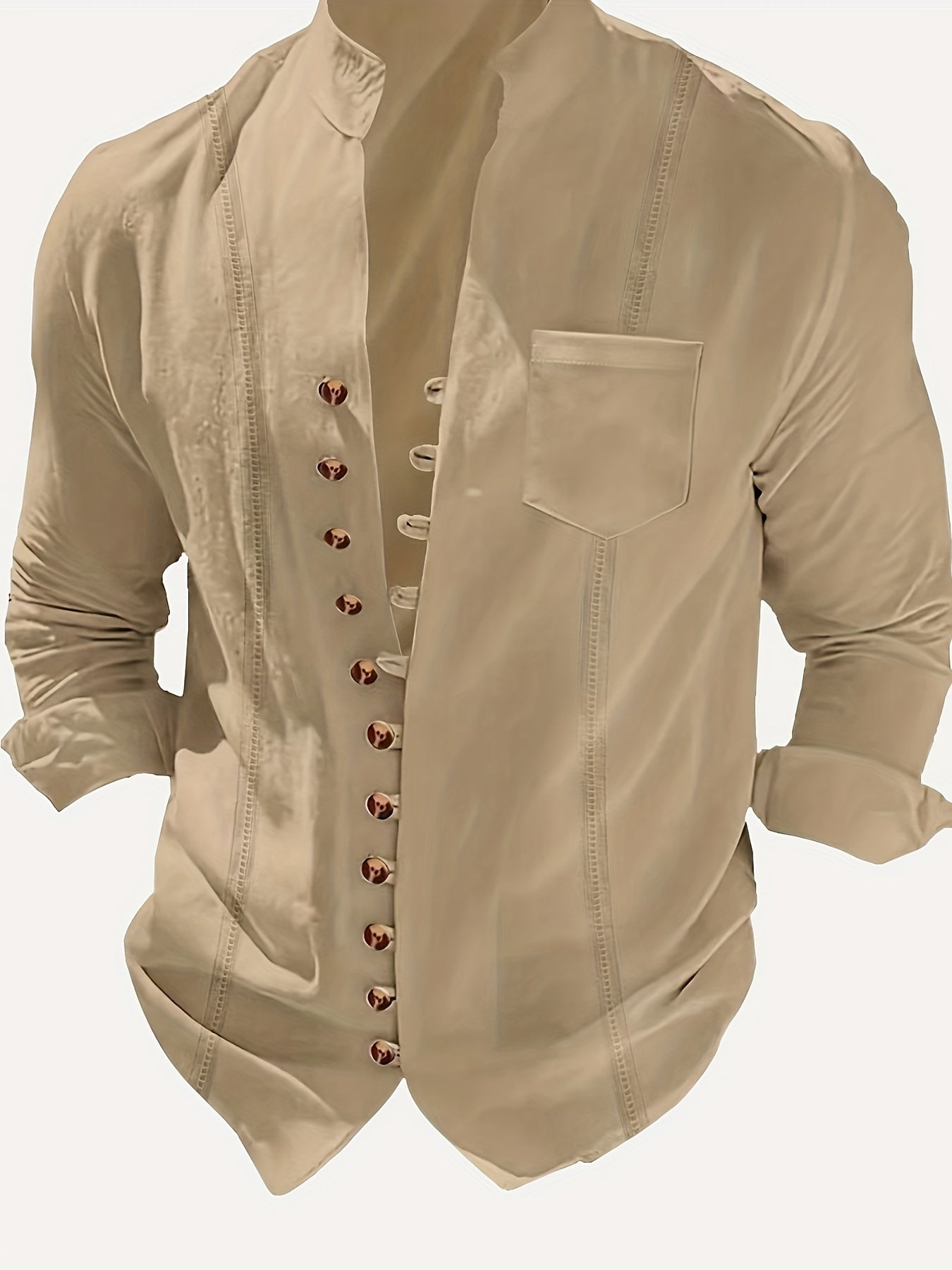 Men's Stand Collar Casual Shirt with Button Placket – Casual Look for Everyday and Special Occasions