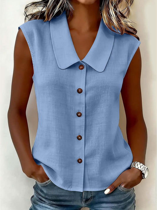 Women's sleeveless blouse with button placket and wide collar – Elegant casual wear
