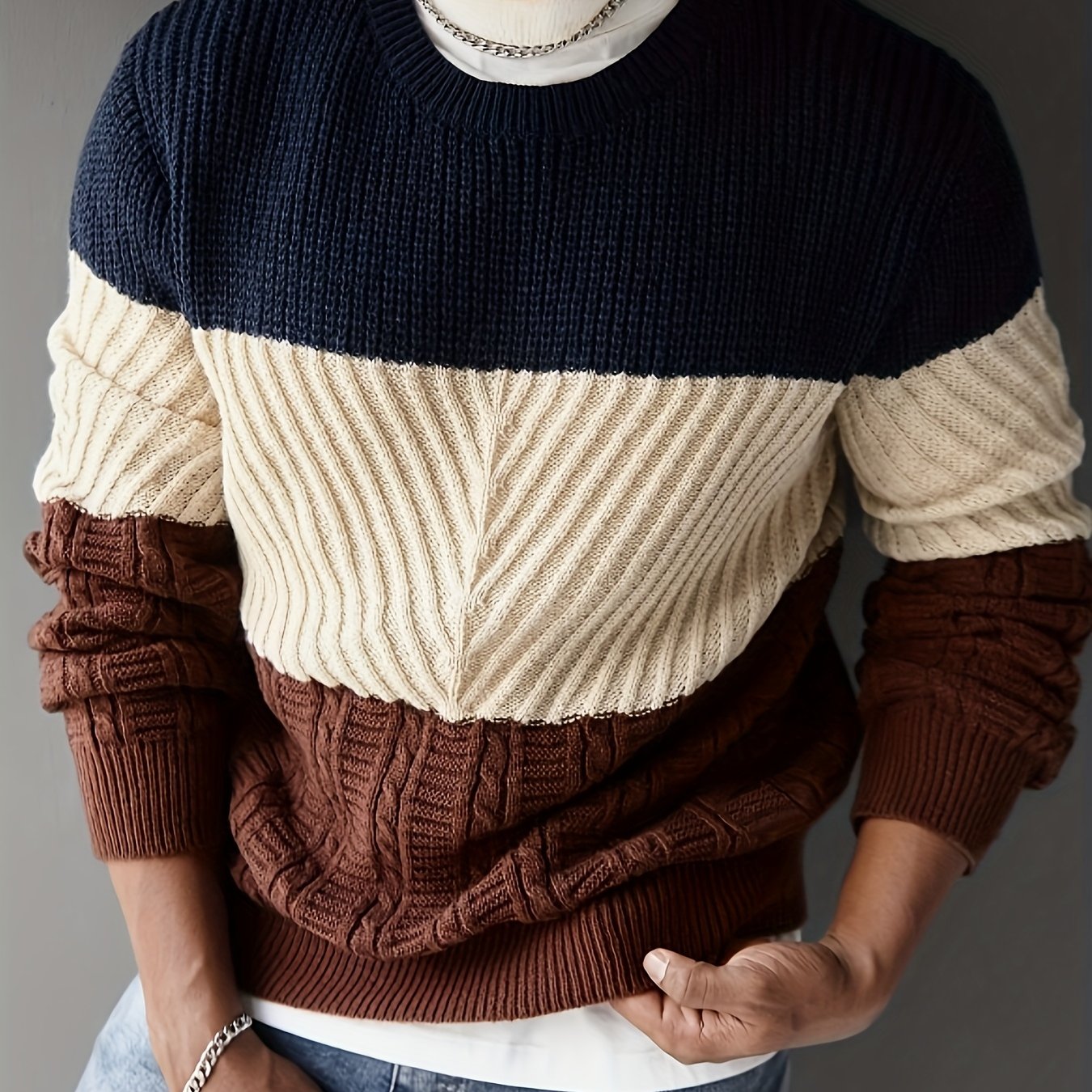 Men's color-block rib-knit crew-neck sweater