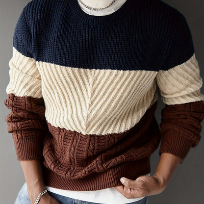 Men's color-block rib-knit crew-neck sweater