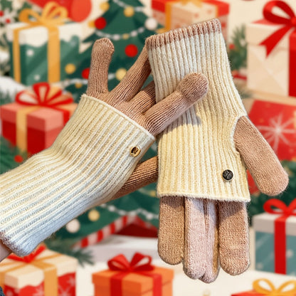 Two-tone knitted gloves with detachable mittens