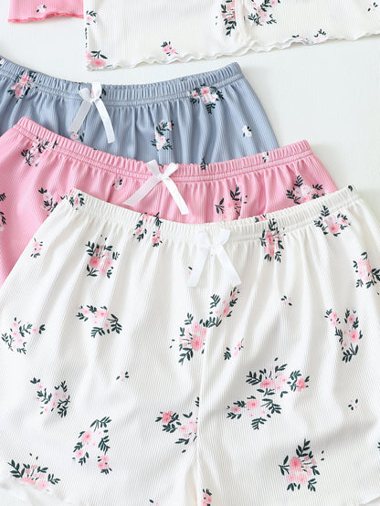Women's Two-Piece Pajama Set with Floral Print – Short Sleepwear Set for Spring and Summer, Sexy Style