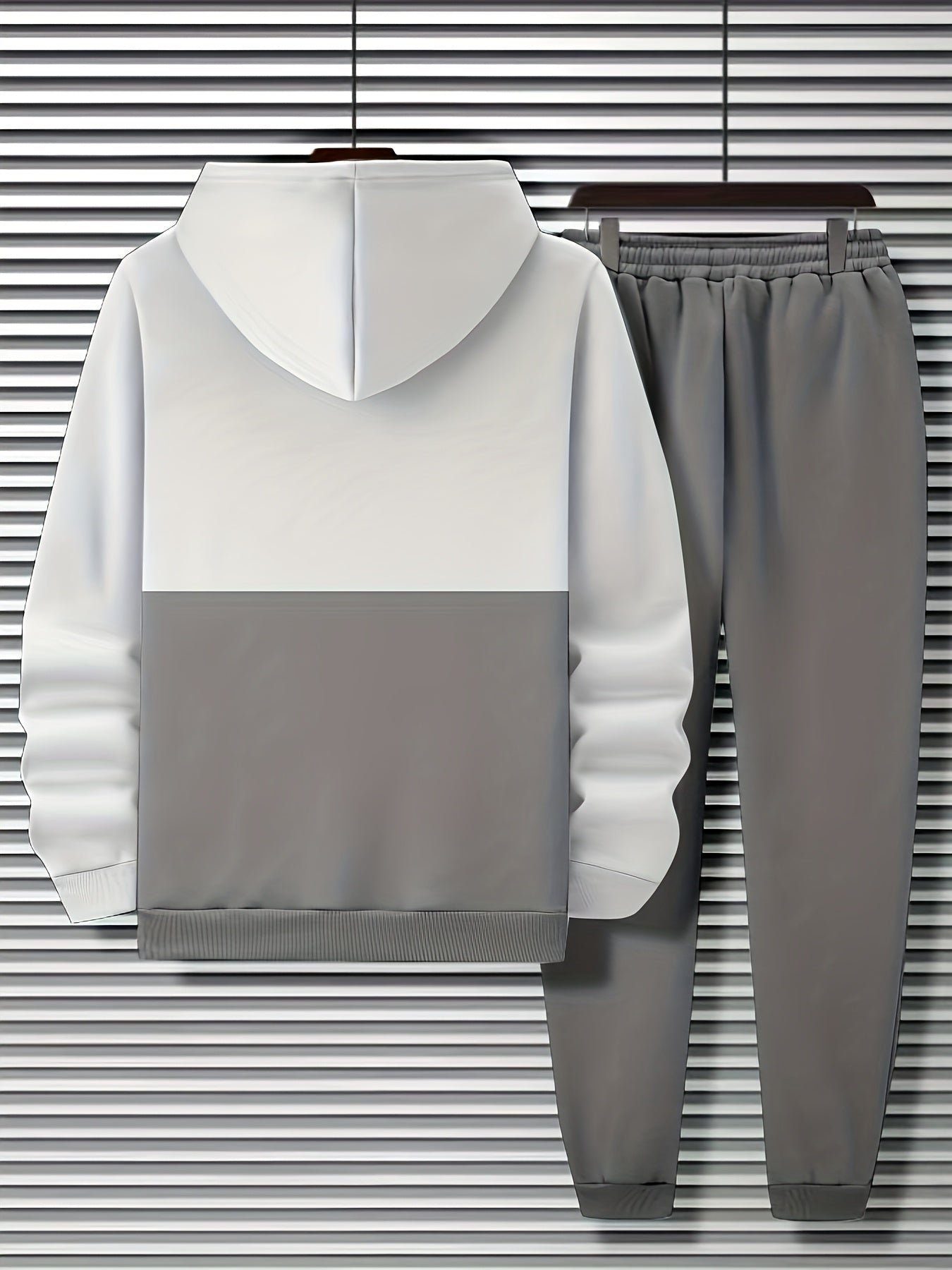 Men's two-piece tracksuit with hoodie and pants, striped color-block design