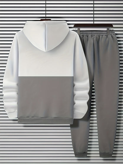 Men's two-piece tracksuit with hoodie and pants, striped color-block design