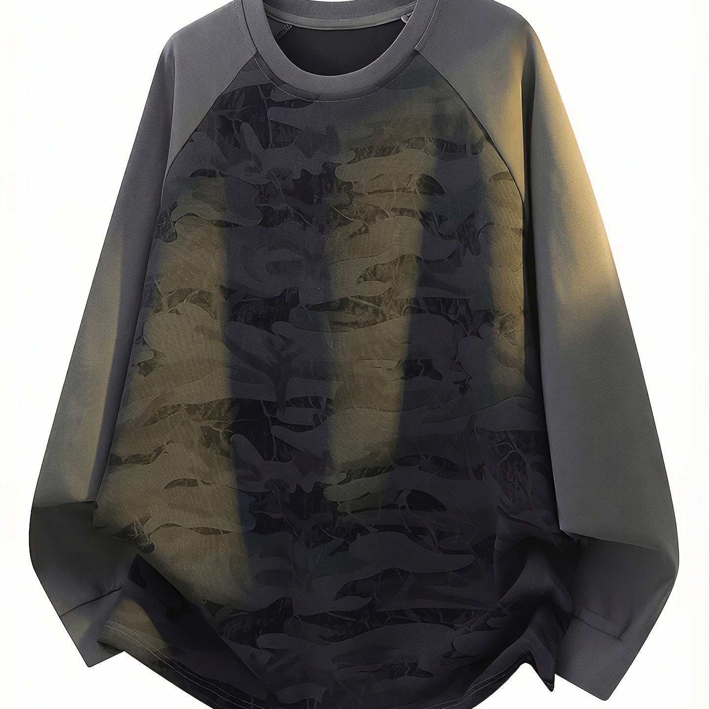 Unisex long-sleeve shirt, camouflage, raglan sleeves, crew neck, casual