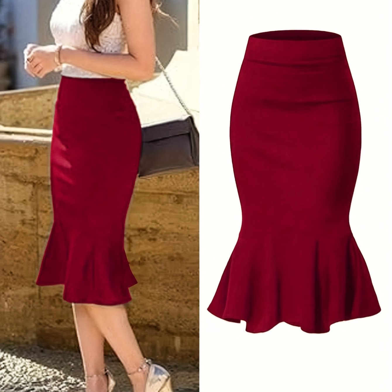 Women's Elegant Fishtail Midi Skirt for Office and Festive Occasions