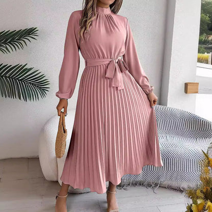 Samantha – Elegant dress with stand-up collar and long sleeves