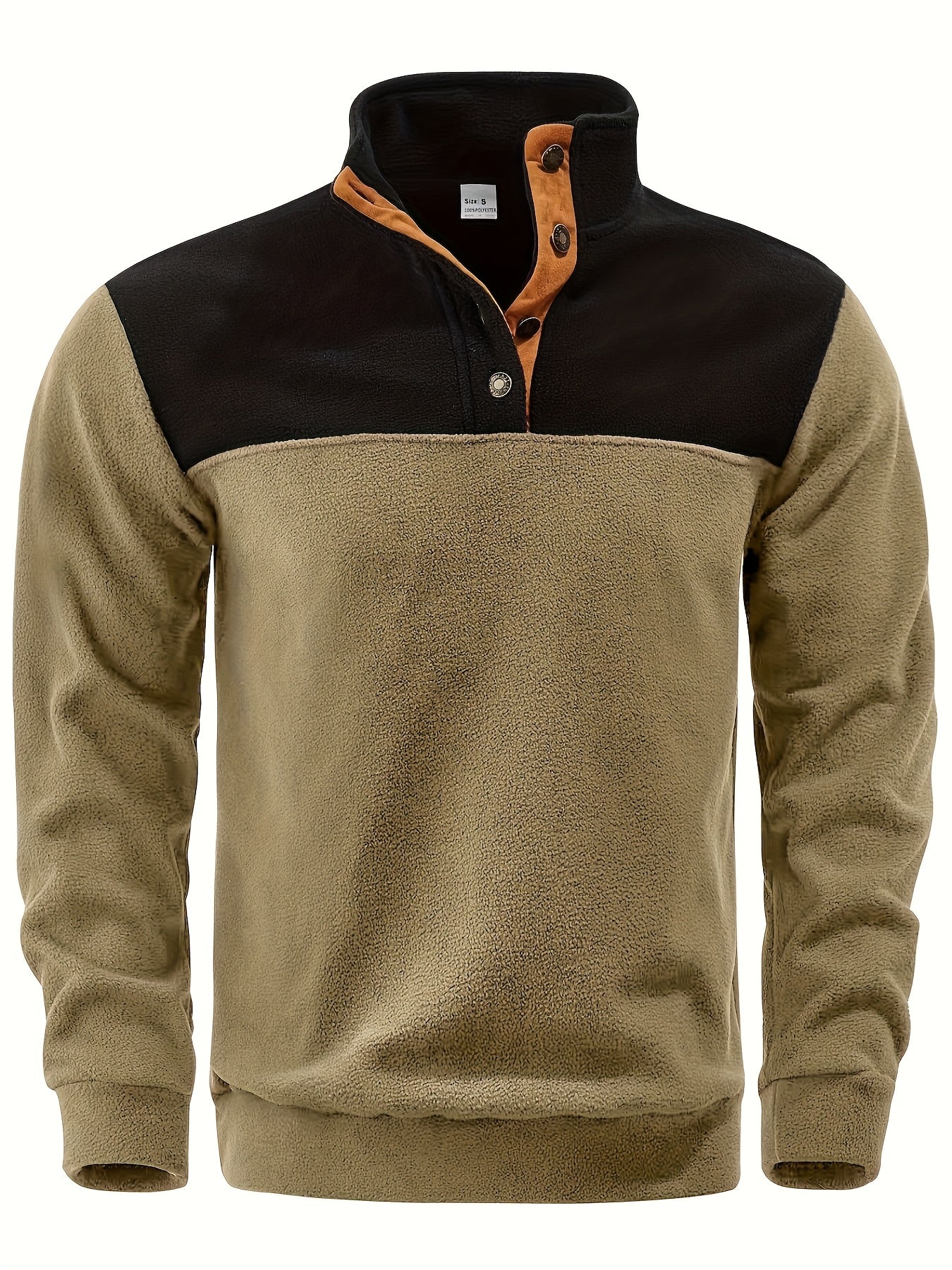 Herren Fleece-Pullover Stehkragen Knopfleiste Patchwork Outdoor